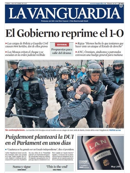 «Ωμή βία» -Σοκαρισμένος ο διεθνής Τύπος από το αιματοβαμμένο δημοψήφισμα στην Καταλονία -Τα πρωτοσέλιδα [εικόνες] | iefimerida.gr 0