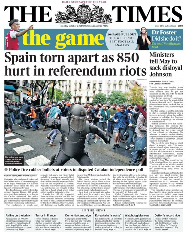 «Ωμή βία» -Σοκαρισμένος ο διεθνής Τύπος από το αιματοβαμμένο δημοψήφισμα στην Καταλονία -Τα πρωτοσέλιδα [εικόνες] | iefimerida.gr 2