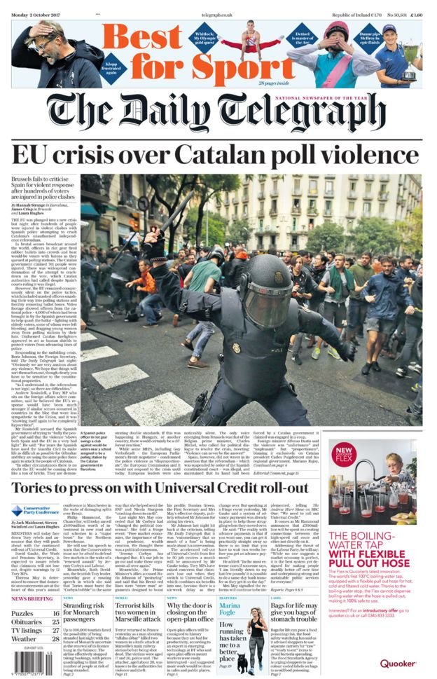 «Ωμή βία» -Σοκαρισμένος ο διεθνής Τύπος από το αιματοβαμμένο δημοψήφισμα στην Καταλονία -Τα πρωτοσέλιδα [εικόνες] | iefimerida.gr 3