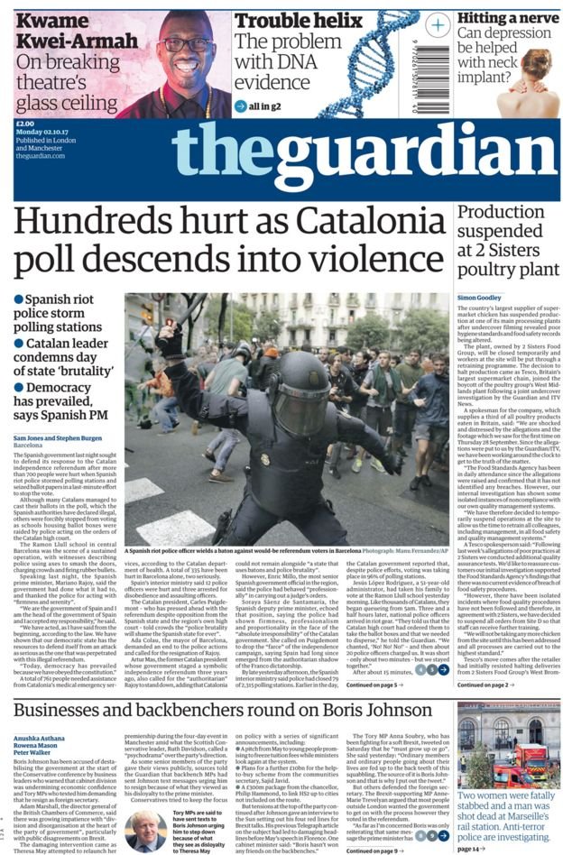 «Ωμή βία» -Σοκαρισμένος ο διεθνής Τύπος από το αιματοβαμμένο δημοψήφισμα στην Καταλονία -Τα πρωτοσέλιδα [εικόνες] | iefimerida.gr 4