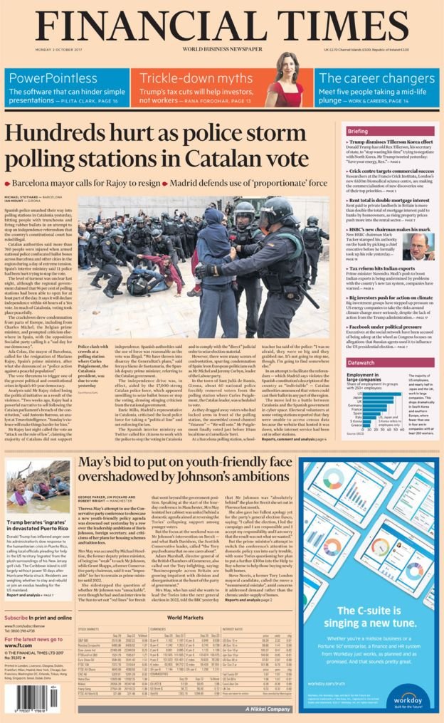 «Ωμή βία» -Σοκαρισμένος ο διεθνής Τύπος από το αιματοβαμμένο δημοψήφισμα στην Καταλονία -Τα πρωτοσέλιδα [εικόνες] | iefimerida.gr 5