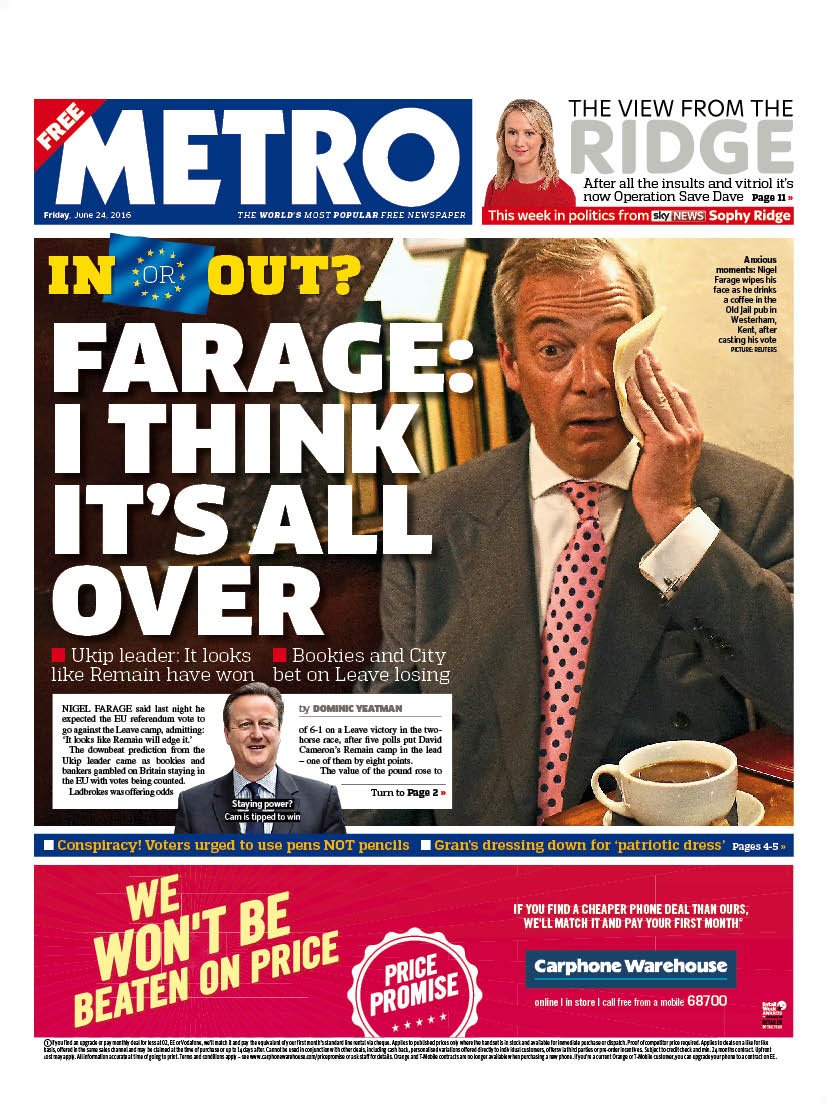 Τα Βρετανικά πρωτοσέλιδα «φωτογραφίζουν» την νίκη του Bremain [εικόνες] | iefimerida.gr 5