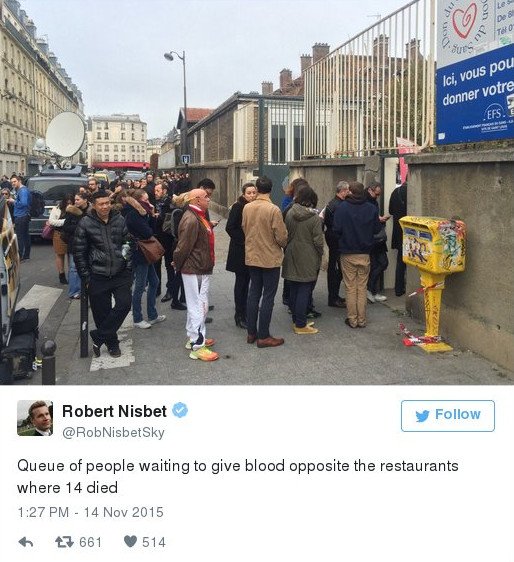 Συγκλονιστικές εικόνες: Ουρές αιμοδοτών για τα θύματα της επίθεσης στο Παρίσι [εικόνες] | iefimerida.gr 1