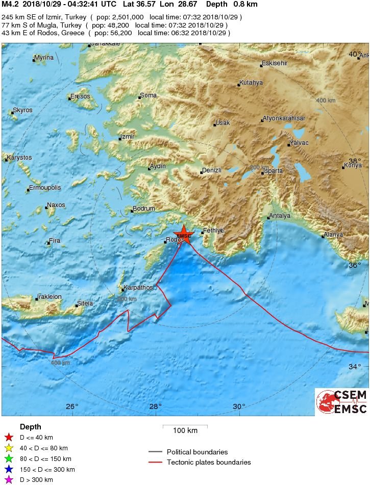 Σεισμός 4,2 Ρίχτερ ανατολικά της Ρόδου