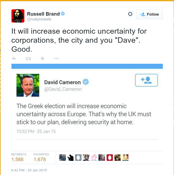 «Θα ψήφιζα ΣΥΡΙΖΑ»: Τα απανωτά tweets του Ράσελ Μπραντ για τις εκλογές [εικόνες] | iefimerida.gr 2