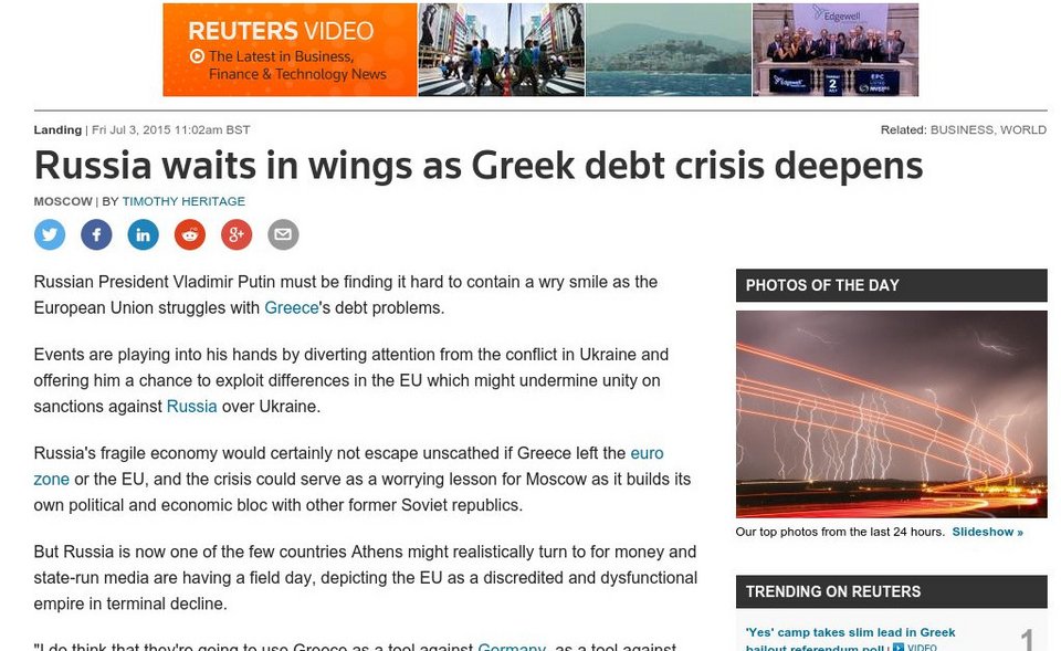 Reuters: Ο Πούτιν τρίβει τα χέρια του όσο βαθαίνει η κρίση στην Ελλάδα | iefimerida.gr 0
