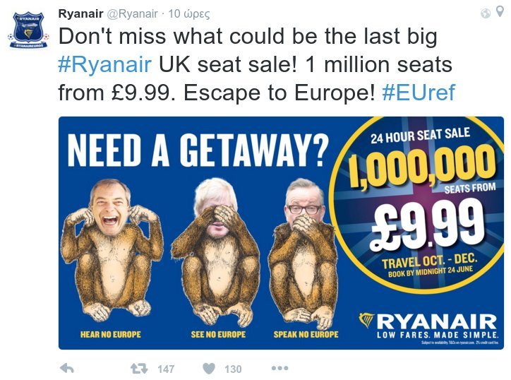 Η απίστευτη διαφήμιση της Ryanair: «Αποδράστε από την Βρετανία για την Ευρώπη με 9,99 λίρες» | iefimerida.gr 0