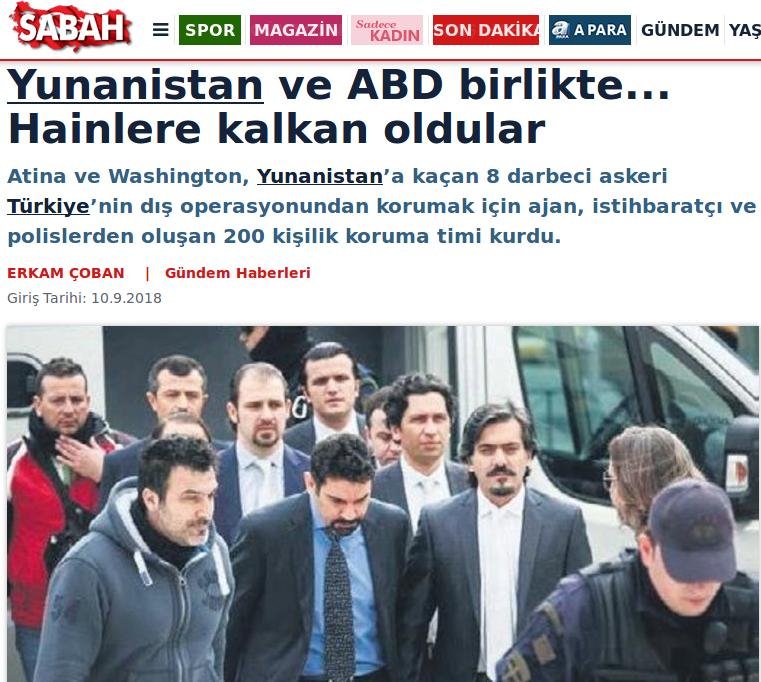Sabah για τους 8 Τούρκους στρατιωτικούς: Ελλάδα και ΗΠΑ έστησαν μαζί ασπίδα για τους προδότες | iefimerida.gr 0