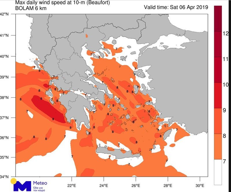 Οι άνεμοι το Σάββατο / meteo.gr