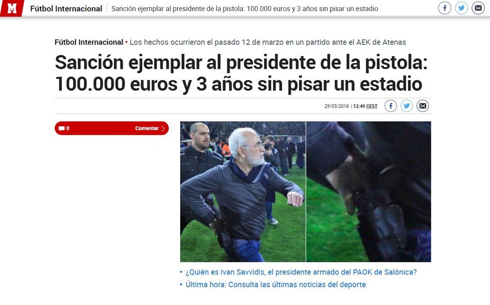 Τι γράφουν τα ξένα ΜΜΕ για την ποινή στον Ιβάν Σαββίδη και τον ΠΑΟΚ [εικόνες] | iefimerida.gr 0