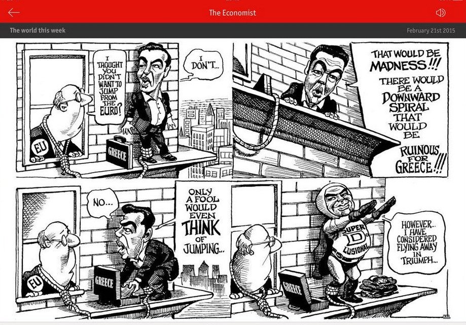 Η γελοιογραφία του Economist: Ο Τσίπρας σε παραλήρημα βουτά στο κενό και παρασύρει ολόκληρη την ΕΕ [εικόνα] | iefimerida.gr 0