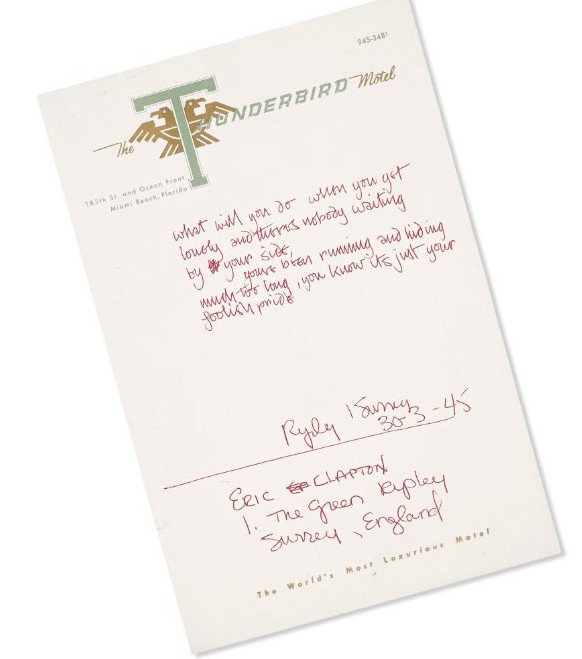 Σε δημοπρασία το χειρόγραφο που ο Κλάπτον έγραψε το «Layla» -Ενα επιστολόχαρτο ξενοδοχείου [εικόνες]  | iefimerida.gr 0