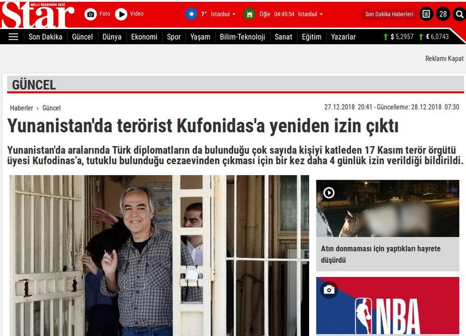«Απόφαση-σκάνδαλο»: Τα τουρκικά ΜΜΕ καταδικάζουν τη νέα άδεια στον Κουφοντίνα | iefimerida.gr 3
