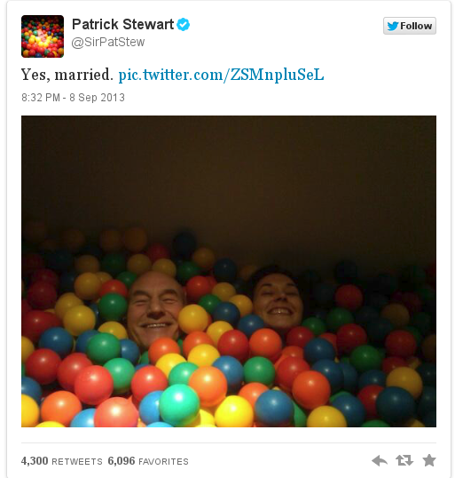 Παντρεύτηκε στα 73 του ο Πάτρικ Στιούαρτ και το αποκάλυψε στο Twitter [εικόνα] | iefimerida.gr 0