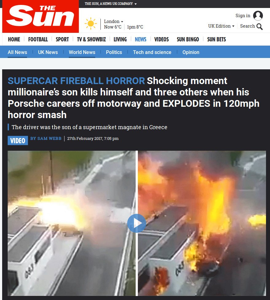 Η Daily Mail για το φριχτό τροχαίο: «Γιος εκατομμυριούχου έχασε τον έλεγχο της Porsche» [εικόνες και βίντεο] | iefimerida.gr 3