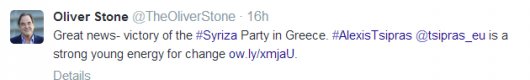 Mέσω Twitter και Facebook ο Όλιβερ Στόουν πανηγυρίζει για τη νίκη του ΣΥΡΙΖΑ στις ευρωεκλογές [εικόνες] | iefimerida.gr 0