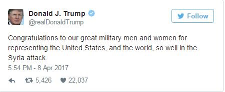 Ο Ντόναλντ Τραμπ πανηγυρίζει για την επίθεση στη Συρία- Τα συγχαρητήριά του μέσω Twitter [εικόνα] | iefimerida.gr 0
