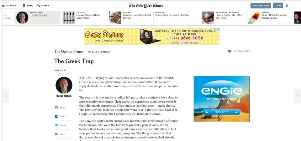 New York Times: Είναι παράλογο να προσπαθούμε να σώσουμε την Ελλάδα | iefimerida.gr 0