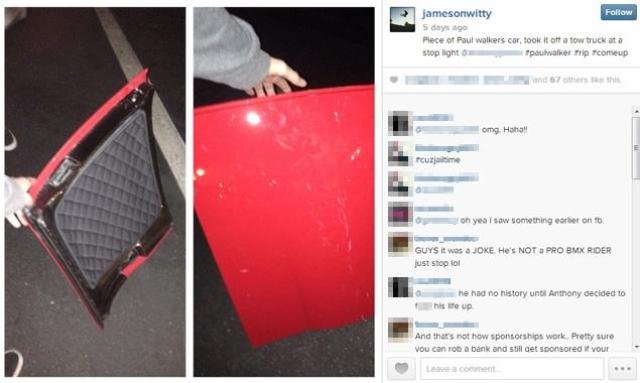 Αδιανόητο: Έκλεψε τμήμα από το αυτοκίνητο του Πολ Γουόκερ και δημοσίευσε τη φωτογραφία στο Instagram [εικόνα] | iefimerida.gr 0