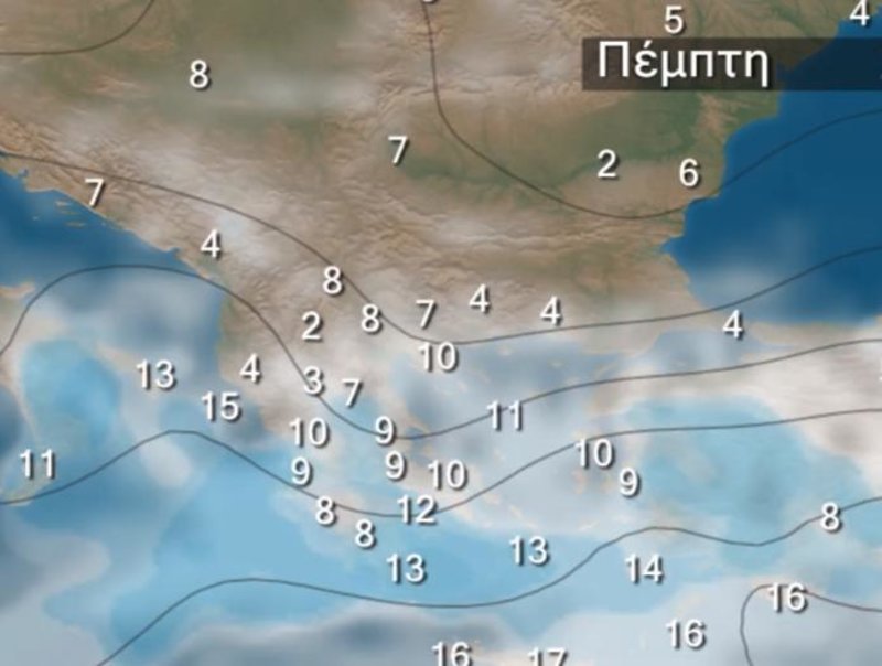 Ο καιρικός χάρτης για την Πέμπτη / Φωτογραφία: YouTube/kolydas.gr