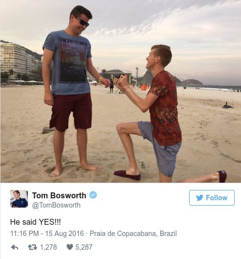 Νέα πρόταση γάμου στο Ρίο - Από τον Τομ Μπόσγουορθ στον σύντροφό του [εικόνες] | iefimerida.gr 0