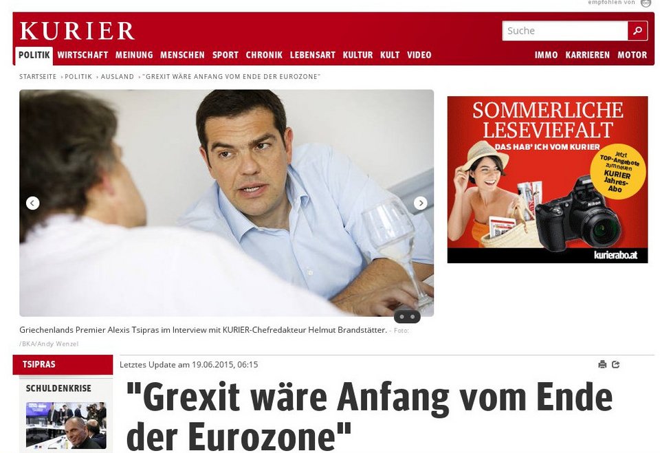 Τσίπρας στην αυστριακή Kurier: Ενα Grexit θα ήταν η αρχή του τέλους της Ευρωζώνης | iefimerida.gr 1