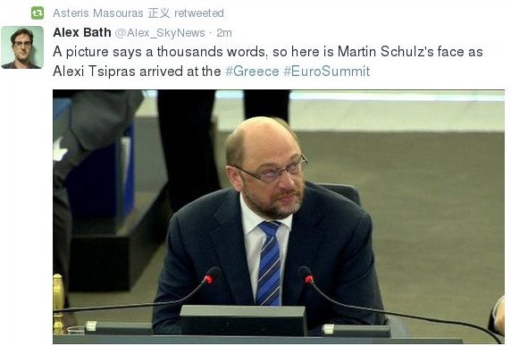 «Ο Σουλτς μόλις είδε τον Τσίπρα έδειχνε σαν να έχει καταπιεί καναρίνι» [εικόνα] | iefimerida.gr 1