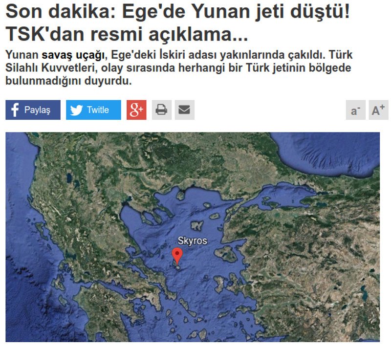 Τα τουρκικά ΜΜΕ για την πτώση του Μιράζ- Δεν υπήρχε στην περιοχή τουρκικό αεροσκάφος | iefimerida.gr 0
