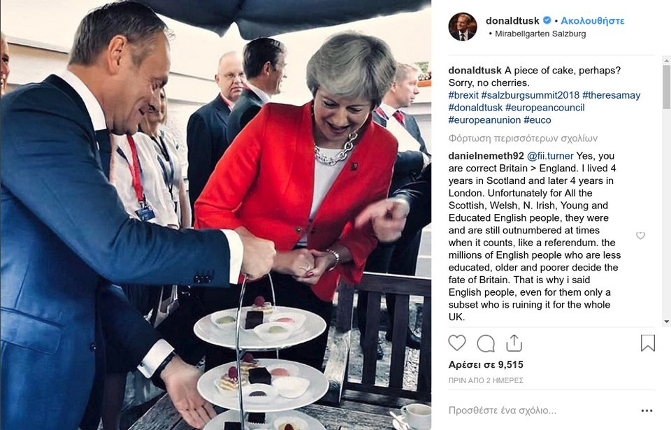 H επίμαχη ανάρτηση του Ντόναλντ Τουσκ στο Instagram