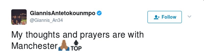 Το μήνυμα του Γιάννη Αντετοκούνμπο για την τραγωδία στο Μάντσεστερ [εικόνα]  | iefimerida.gr 0