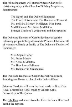 Ολες οι λεπτομέρειες της βάπτισης της πριγκίπισσας Σάρλοτ - Το προσκλητήριο και το νερό από τον Ιορδάνη [εικόνες] | iefimerida.gr 0