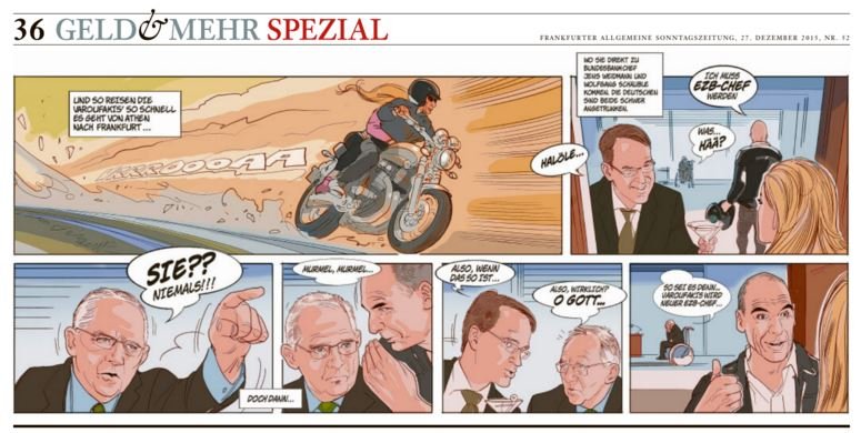 Η FAZ έκανε κόμικ τον Βαρουφάκη με την Δανάη: Γίνεται επικεφαλής της ΕΚΤ, τα κάνει θάλασσα και τρέχει να κρυφτεί στο Θιβέτ [εικόνες] | iefimerida.gr 1