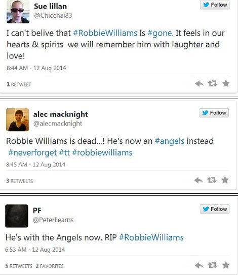 Γκάφα ολκής: Χρήστες του Twitter πέθαναν τον τραγουδιστή Ρόμπι Γουίλιαμς [εικόνες] | iefimerida.gr 3