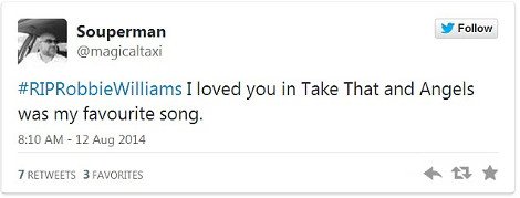 Γκάφα ολκής: Χρήστες του Twitter πέθαναν τον τραγουδιστή Ρόμπι Γουίλιαμς [εικόνες] | iefimerida.gr 0