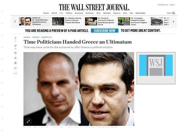 WS Journal: Εφτασε η ώρα να στείλει η Ευρώπη τελεσίγραφο στην Αθήνα -Ή συμφωνείς ή φεύγεις | iefimerida.gr 0