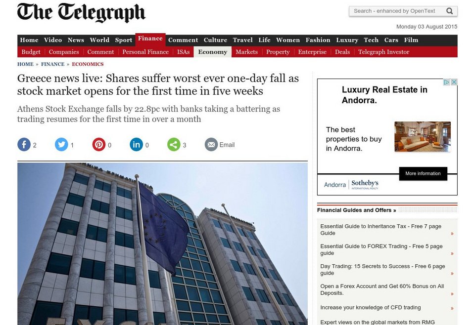 «Ναυάγιο», «ιστορική πτώση»: Στα πρωτοσέλιδα των διεθνών ΜΜΕ το κραχ στο Χρηματιστήριο [εικόνες] | iefimerida.gr 1