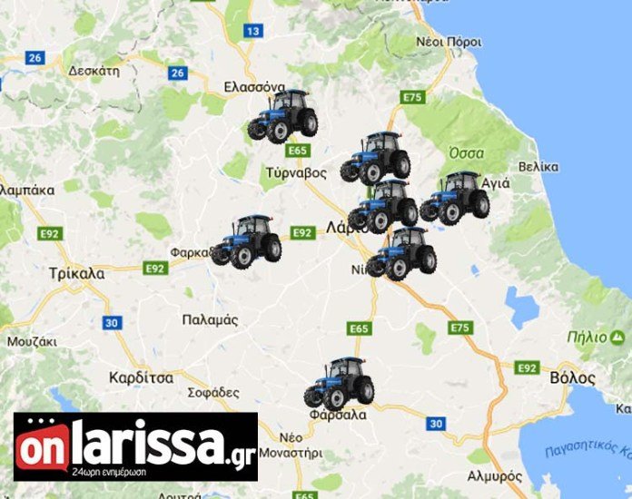 Ο χάρτης με τα μπλόκα των αγροτών στη Θεσσαλία -Σε 7 σημεία [εικόνα] | iefimerida.gr 0