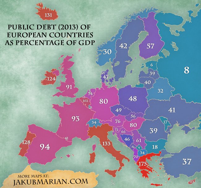 Ο χάρτης του δημόσιου χρέους -Πόσα οφείλει η κάθε χώρα, πόσα θα έπρεπε να πληρώσει ο κάθε Ευρωπαίος | iefimerida.gr 0