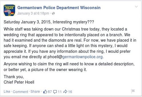 ΗΠΑ: Μονόπετρο σε Χριστουγεννιάτικο δέντρο αστυνομικού τμήματος -Ψάχνουν τον ιδιοκτήτη μέσω Facebook [εικόνες] | iefimerida.gr 2