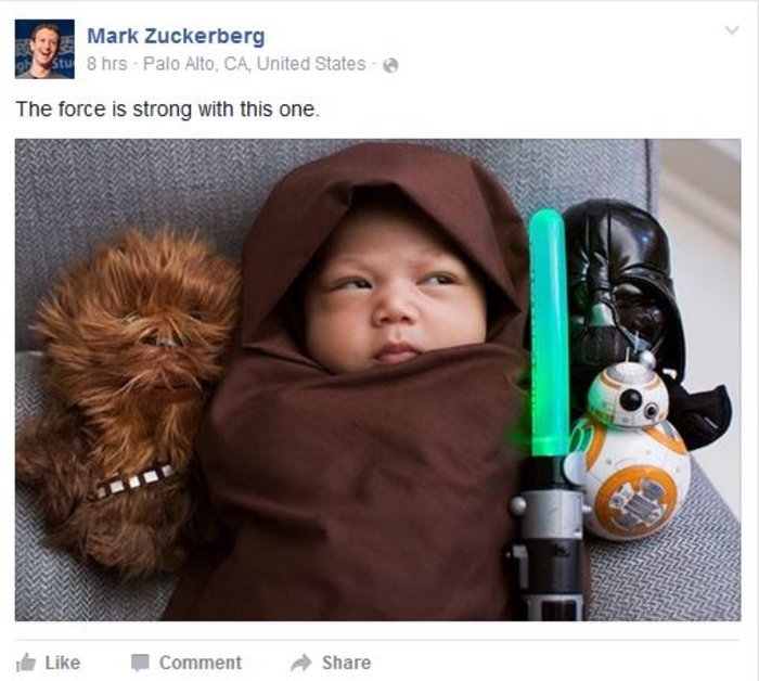 Τρελάθηκε με το Star Wars ο Ζούκερμπεργκ -Εντυσε την ημερών κόρη του με τον μανδύα των Τζεντάι [εικόνα] | iefimerida.gr 0