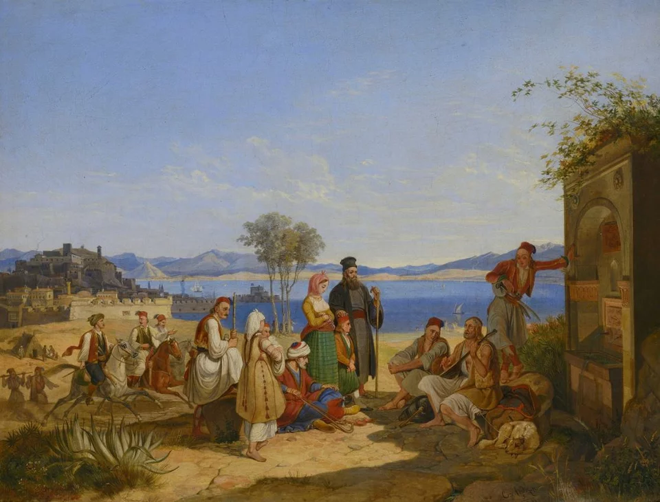 Σκηνή στο απελευθερωμένο Ναύπλιο, 1831 Carl Wilhelm Freiherr von Heideck ή Heidegger (1788-1861) Ελαιογραφία σε μουσαμά, 45 εκ. x 57 εκ. © Συλλογή Θανάση και Μαρίνας Μαρτίνου 