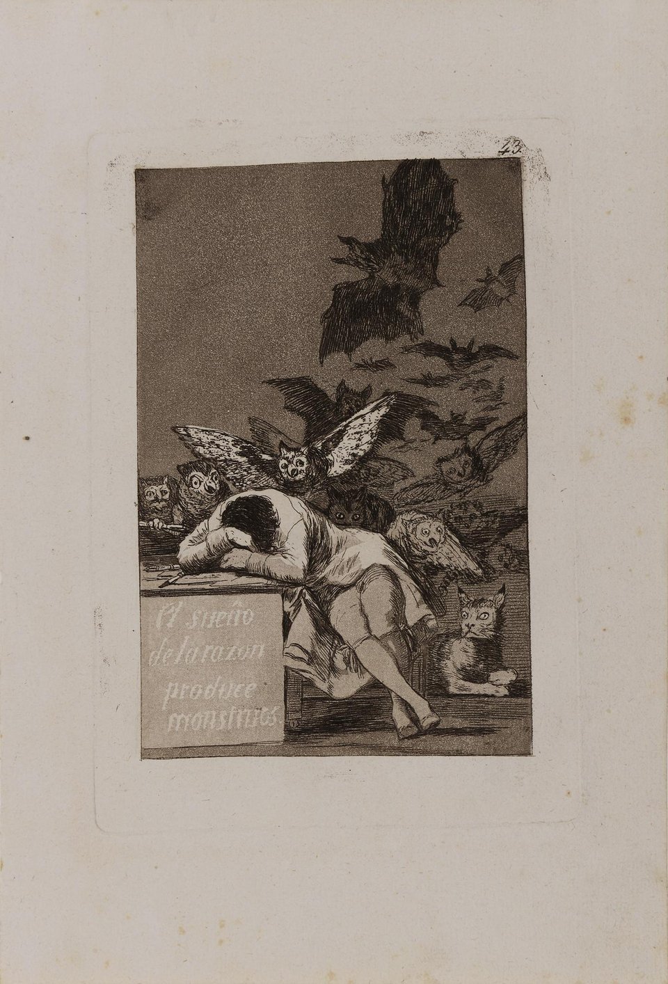 Goya y Lucientes Francisco (Γκόγια υ Λουθιέντες Φρανθίσκο, 1746-1828) Ο ύπνος της λογικής γεννά τέρατα 1803Οξυγραφία και ακουατίντα, 19,9 x 15 εκ. Εθνική Πινακοθήκη