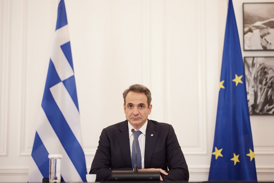 Ο Κυριάκος Μητσοτάκης στην τηλεδιάσκεψη του Ευρωπαϊκού Συμβουλίου -Φωτογραφία: ΓτΠ ΠΑΠΑΜΗΤΣΟΣ ΔΗΜΗΤΡΗΣ