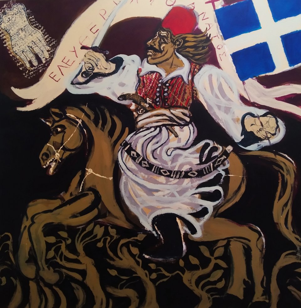 Τάσος Μαντζαβίνος, λάδι σε καμβά, 100x100, 2021