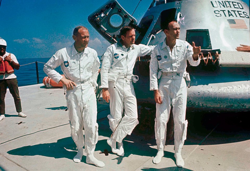 Το πλήρωμα του Apollo 11, Νιλ Αρμστρονγκ, Εντουϊν Ολντριν και Μάικλ Κόλινς/ Φωτογραφία: AP IMAGES