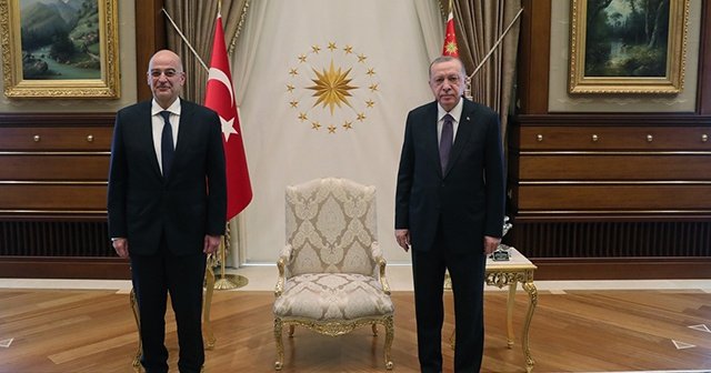 Ξεκίνησε η συνάντηση του υπουργού Εξωτερικών Νίκου Δένδια και του Τούρκου προέδρου Ταγίπ Ερντογάν Φωτογραφία: TGRT Haber