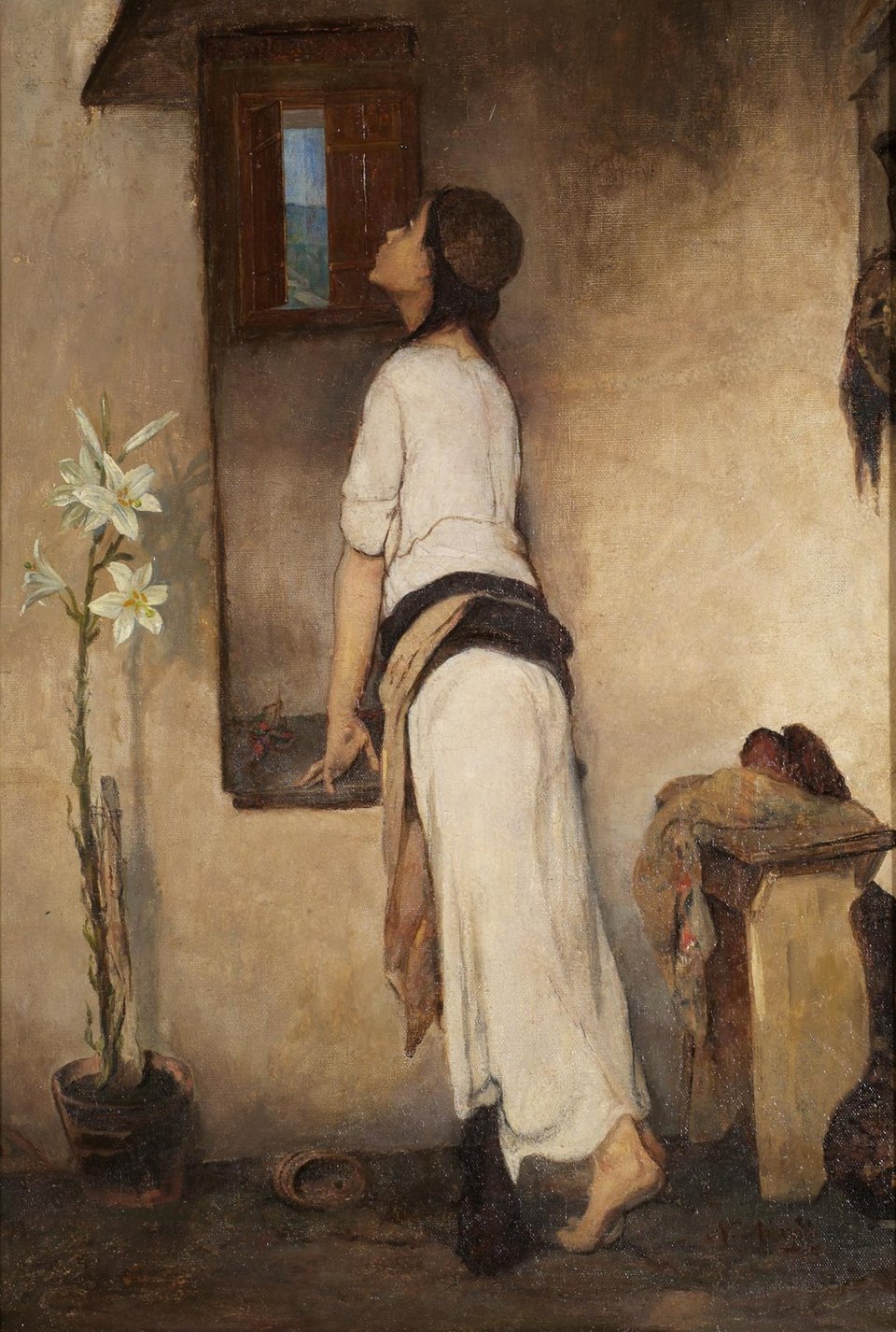  Αναμονή, π. 1895 -1900. Λάδι σε μουσαμά, 68 x 50 εκ. Του Νικηφόρου Λύτρα. Εθνική Πινακοθήκη