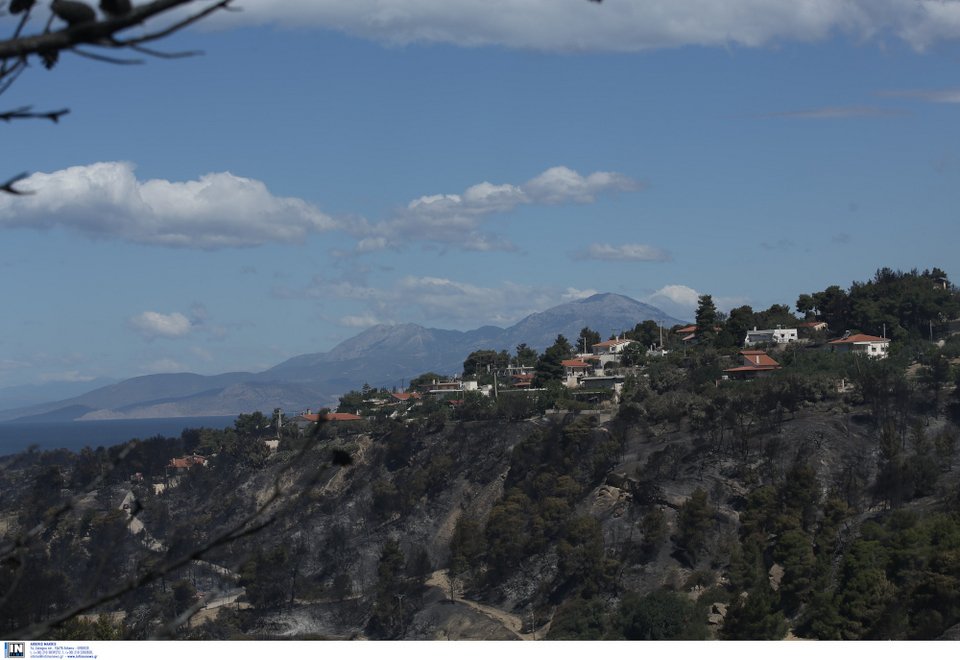 Η καμένη γη από τις διάσπαρτες εστίες φωτιάς στα Γεράνεια Όρη / Φωτογραφία: INTIMENEWS/ΛΙΑΚΟΣ ΓΙΑΝΝΗΣ