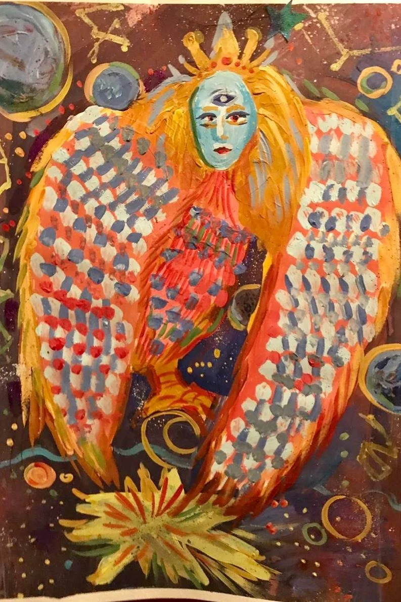 Tο έργο της Ουλιάνα «η γυναίκα και η κότα» που έστειλε στο διαγωνισμό ζωγραφικής της ελληνικής πρεσβείας «Μύθοι του Αισώπου»