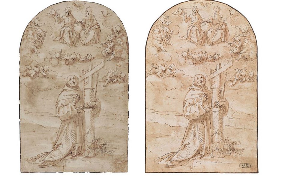 Aριστερά το σχέδιο που εκλάπη, δεξιά αυτό που βγήκε στον κατάλογο της δημοπρασίας το 2019